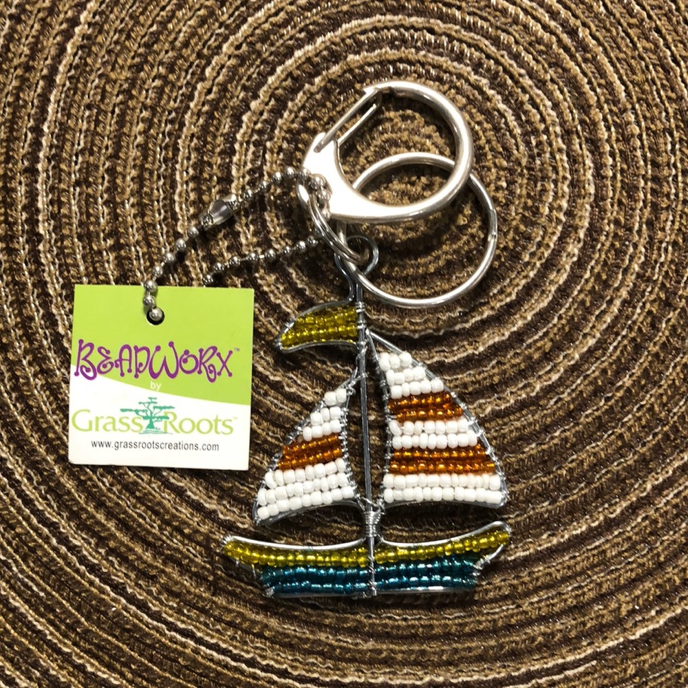 Grass Roots Beaded Keyring Sailboat